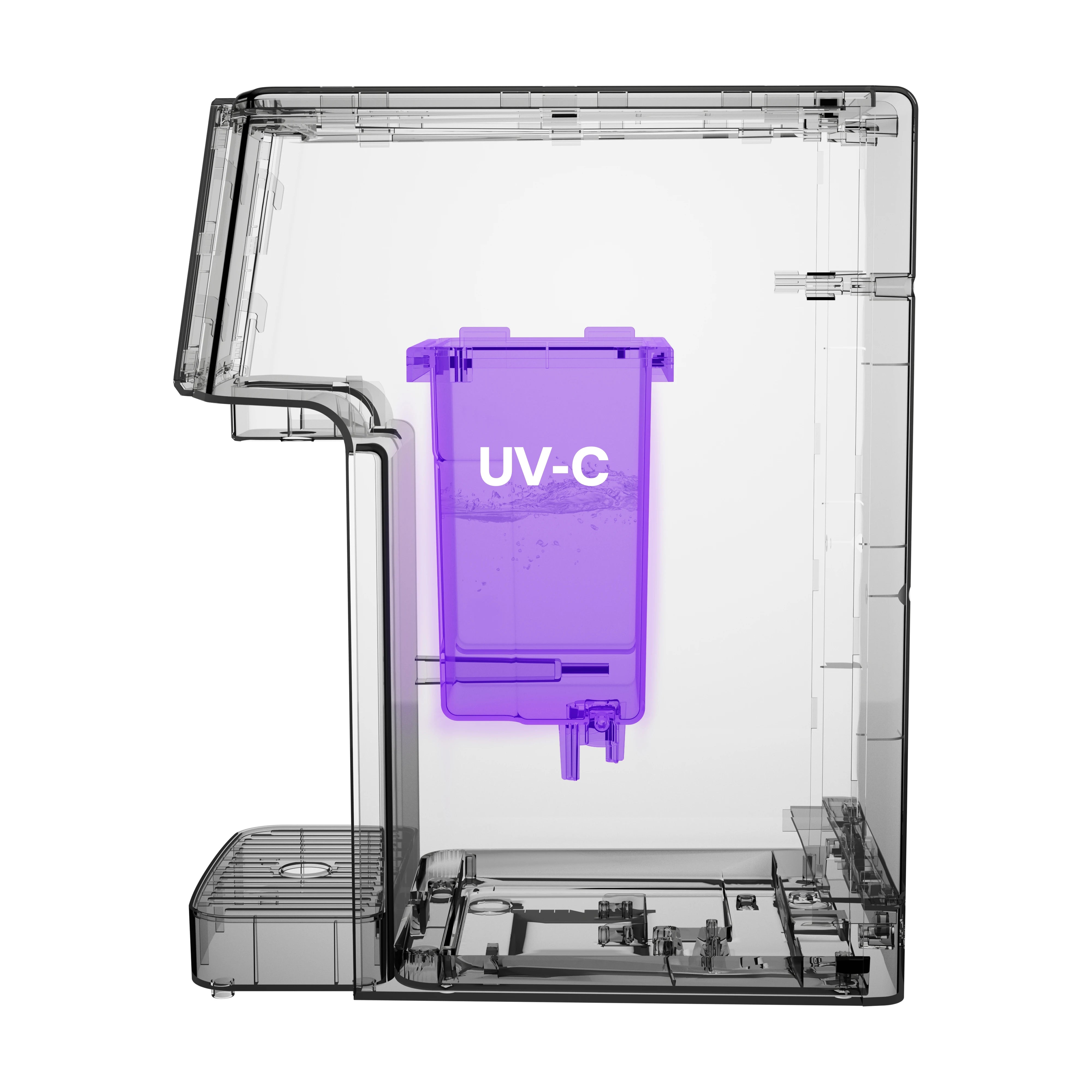 UV-C-Licht im internen Reinwassertank des OasisPure FreshGo Slim Wasserfilter zur Sterilisation und Keimreduktion